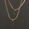 Pendant Necklaces Gold Plated Stainless Steel Snake Chain Square Zircon Emerald Black Bone Choker Necklace For Women Gift Neck Jew288E