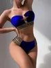 Kadın Mayo Dikiş Detay Yüzüğü Bağlantılı Bandeau Bikini 2023 Kadın Mayo Kadın Seksi Mayo Beach Giyim Banyo Banyo Yüzme Simey T240328