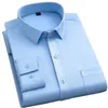Klassiek Heren Busin Shirt Lg mouw Casual Kantoor Bruiloft Effen Formeel Sociaal Zacht Comfort Smoth Fit Marineblauw Herenkleding 4XL U125#