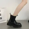 Stiefel Stiefel Flatplattform Schuhe Schnürung Stiefelböde Runde Zehen Clogs Schwarze Sommer -Knöchel Gummi Lolita Rock 2023 Med Damen PU Laceup S