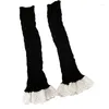 Women Socks Ruffled Lace Hem Leg Cover Long Twist Cable Knit Slouch Warmer
