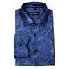 luxury Shirts for Men Silk Lg Sleeve Blue Floral Slim Fit Male Blouses Casual Formal Tops Breathable Barry Wang 44cR#