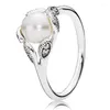 Anéis de cluster autêntico 925 anel de prata esterlina primavera flor coroa girando simetria aberta coração delicado para mulheres presente moda jóias