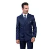 Blue Full Set Men's Suits Pinstripe Blazer Terno 2 PCS Jacket Pants Costume Homme Fi Double Breasted Peak Lapel Prom Party D1BD#