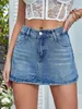 hot Girls Retro Cowboy Skirt 2023 Summer Women's Fi Mini Skirt Single Butt Split Hem Stretch Denim Skort R6e6#