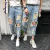 Hommes Jeans Genou Trou Ripped Stretch Skinny Denim Pantalon Couleur Solide Automne Été Hip-Hop Style Slim Fit Pantalons 2023 Pantales E1lz #