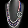 Collane Società di confraternite di moda Logo della sorellanza Jack e Jill Ciondolo rotondo Collana multistrato di perle blu rosa
