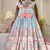 Sweet Lolita Dr Femmes Vintage Gothique Imprimé Manches D'été Dr Japonais Arc Ours Kawaii Princ Maid Dres JSK K6YK #