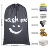 Tvättpåsar Smile Shape Nylon Bag Travel Storage Pouch Machine Washable Dirty Clothes Organizer Wash Drawstring "Wash Me"