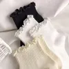 Meias femininas harajuku plissado meninas algodão doce tubo médio preto branco jk lolita macio respirável tornozelo solto meia curta