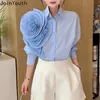 Camisas De Mujer Blouse voor Vrouwen Temperament 3D Bloemen Shirts Oversized Tops Lange Mouw Mode Witte Casual Blouses 240322