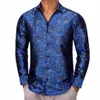 luxury Shirts for Men Silk Lg Sleeve Blue Floral Slim Fit Male Blouses Casual Formal Tops Breathable Barry Wang 44cR#