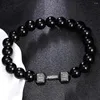 Link Bracelets 19mm Natural Black Volcanic Lava Stone Dumbbell Bracelet Matte Beads For Women Men Fitness Barbell Jewelry