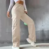 Kvinnor Casual Pants Fi Solid Overalls Fickor Hög midja Elastisk midja Löst lastbyxor Streetwear Högkvalitativa byxor 17FV#