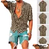 Camisas casuales para hombres Camisa con estampado de leopardo de manga corta de verano Hombres Cuello de solapa Blusa suelta con botones Ropa de calle transpirable Y Incerun Dro Dhy4K