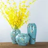 Vasos Underglaze Cor Pintado à Mão Flor e Pássaro Cerâmica Artesanato Vaso Chinês Ornamentos Moderno Minimalista