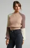 ZAFUL Women's Mock Neck Color Block Sweaters Knitted Pullover Jumper Tops Casual Lantern Sleeve Cropped Sweater