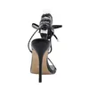 Sandals 2022 Summer Womens Shoes High Heel Sexy Leather Gladiator Fashion Black Ankle Strap Crystal Open Toe H240328