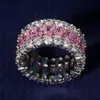 Pierścienie klastra Eternity Pink Sapphire Diamond Pierścień 925 Srebrny Srebrny Bijou Wedding Wedding For Women Bridal Fine Party JE2457