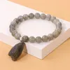 Braccialetti con ciondoli Bracciale con ciondolo in labradorite grigio irregolare Quarzo grezzo originale Pietra naturale grezza 8 mm con perline per donna Uomo