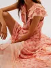 Casual Dresses Yhlzbnh Women s Summer Bohemian Floral Printed Midi Dress Cap Sleeve Deep V Neck Flowy Ruffle Hem Party