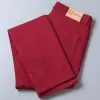 2023 Nya män Khaki Red Wine Jeans Classic Style Busin Fi Solid Color Stretch Straight Denim Trousers Mane Brand Pants E5DF#