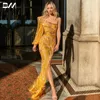 Abiti da festa Abito monospalla giallo per ballo di fine anno 2024 Passerella di moda di lusso in rilievo Occasioni formali Abiti da sera