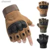 Tactical Gloves Combat Breathable Fingerless Rubber Hard Knuckle Motorcycle YQ240328