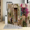 Занавески для душа, итальянские уличные цветочные занавески, ретро кирпич, синее окно, растение, природа, пейзаж, принт, садовая настенная ткань, декор для ванной комнаты