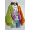 الخريف تباين اللون cardigan cardigan women fashion v-tech long batwing cleeve colorful caturow sweater coating 240323