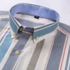 Męskie pasiaste, regularne kieszonkową koszulę LG-Sleeve Oxford Cott Cott Cotts Confortle wszechstronne koszule w kratkę O5pp#