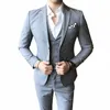 Costume de mariage de luxe 3 pièces pour hommes, slim, couleur unie, costume de bureau, grande taille, blazer + pantalon + gilet, U0Rr #