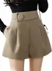 seoulish 2023 New Butts Formal Women's Shorts Solid Wide Leg Shorts Korean Style Elegant Casual Chic Trousers Pockets Summer R0Vj#