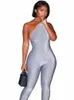 Kliou Shiny Simmetrical Jumpsuit Women Solid見事な傾斜肩Backl Shirring BodySha全体的な女性服装K3ff＃