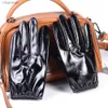 Tactical Gloves Mens 100% Real Leather Shiny Black Patent Unlined shrink Wrist Police Short GLOVES YQ240328