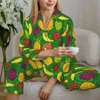 Startseite Bekleidung Süßes Ananas-Pyjama-Set, Herbst, lustiger Fruchtdruck, modische Freizeit-Nachtwäsche, Damen-2-teiliger Retro-Übergroßen-Anzug, Geschenk