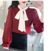 Damenblusen, Apring-Herbst-Chiffon-Bluse, Damen-Hemden, modische koreanische lockere lässige Tops, volle Ärmel, Blusas, weibliches schwarzes Hemd, Femininas