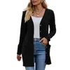 Cardigan en tricot gaufré pour femme Manteau d'hiver tricoté élégant avec poches souples Technologie anti-boulochage Élégant mi-long pour l'automne