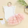 Set di abbigliamento Nituyy Neonate Abiti per il 1° compleanno One Stampa Pagliaccetto Tutù rosa A-line Minigonna in rete Fascia per capelli Estate Autunno Set infantile