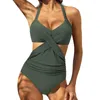 Costume da bagno da donna Monokini con cuciture stampate Costume intero allacciato alla caviglia con controllo della pancia a vita alta sexy per l'estate