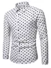 Summer Men's Butted Shirt Black and White LG Sleeve Lapel Polka Dot Daily Resort Wear Stylish, Casual and Bekväm F9JH#