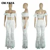 CMYAYA Fashion Lace Womens wyruszył na ramię w górę top i flare spodnie 2023 Street Dwa 2 -częściowe strój strój 240315