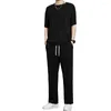 Men's Tracksuits Lightweight Men Outfit Summer Sports Set Round Neck T-shirt Drawstring Pants Two-piece For Indoor Outdoor Activities