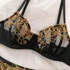 Set di reggiseni Brskbzda Ricamo fantasia Lingerie erotica Pizzo nero Biancheria intima di bell'aspetto Desire Girl Fantasy Set sexy trasparente