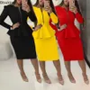 2024 Womens Formal Office Skirt Sets Solid Zipper Vneck Pencil KneeLength Business OL Skrit Female Two Pieces Dress 240323