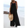 Women'S Jumpsuits & Rompers Designer New Woman Solid Strap Wide Leg Pants Pockets Romper Casual Summer Sleeveless Fashion Loose Dunga Dhkct