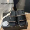 Canales Cf Sandels de la marca de paja zapatillas tejidas tejidas de cuero de la cadena suave de la cadena gruesa zapatillas