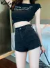 Weiße Jeans Shorts Frauen Sommer 2023 Hohe Taille Mini Heiße Kurze Jeans Für Damen Enge frauen Denim Shorts Für frauen Schwarz m18c #