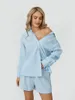 Home Clothing Womens Striped 2 -teilige Outfits Langarmbutton Down Shirts Boxer Shorts Set Loungewear Tracksuit