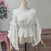 Damenblusen, viktorianische Vintage-Lolita-Shirts, Frauen, Kawaii-Spitze, Rüschen, O-Ausschnitt, ausgestellte Ärmel, Chiffon-Oberteile, mädchenhaft, süß, elegant, Prinzessin